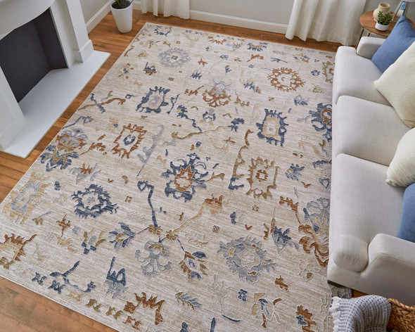 Feizy Pasha 39M8F Ivory Blue Gold Area Rug