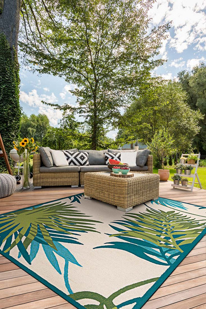 Couristan Covington 2992 0505 Jungle Leaves Ivory Forest Green Rug