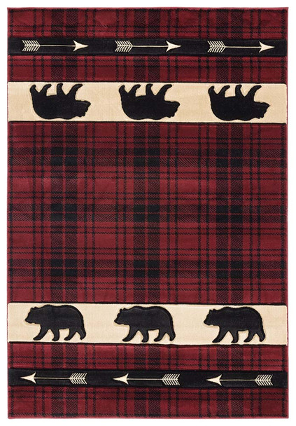 United Weavers Cottage 2055 41434 Tartan Bear Burgundy Rug