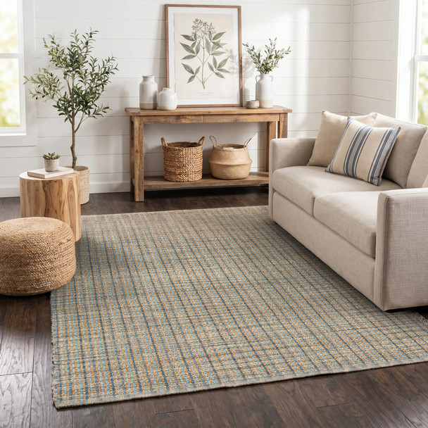 LR Home Natural Fiber 03305 Tan Light Blue Medium Blue Rug
