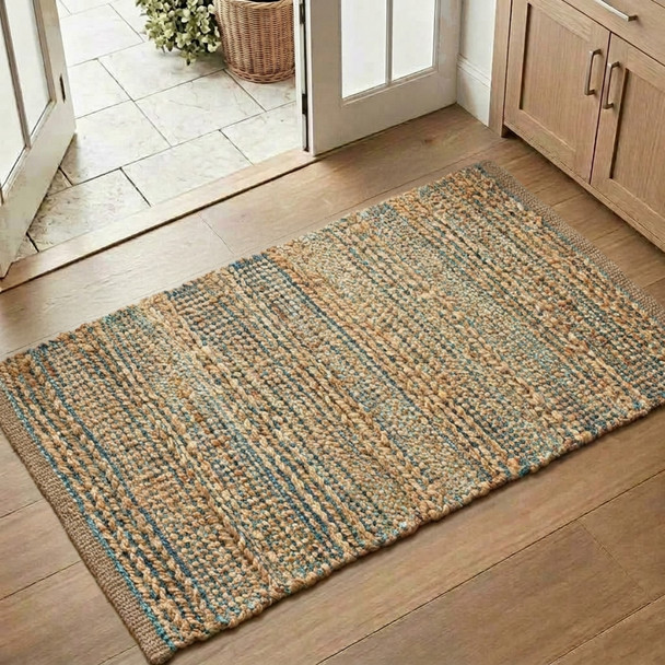 LR Home Natural Fiber 03314 Tan Teal Gray Rug