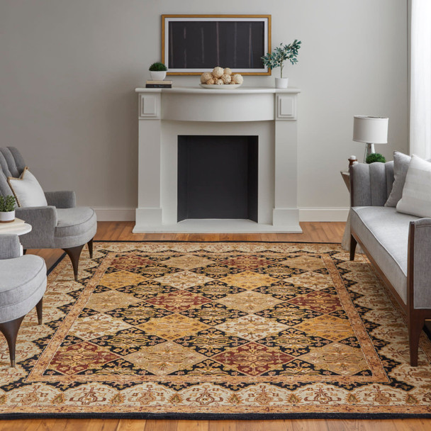 Feizy Wagner 8943F Gold Tan Black Area Rug