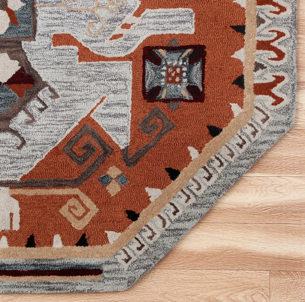 LR Home Sinuous 54119 Terracotta Gray Blue Rug