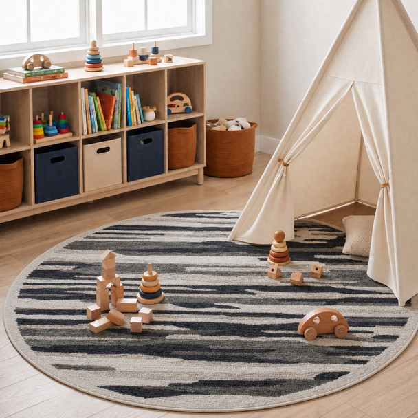 LR Home Sinuous 54121 Black Gray Rug