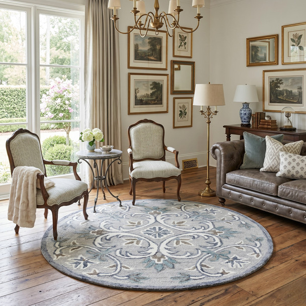 LR Home Sinuous 54152 Taupe Gray Blue White Rug