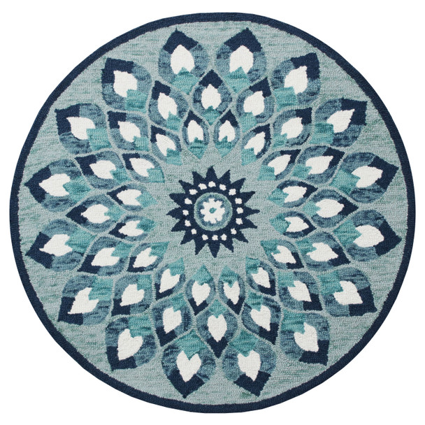 LR Home Sinuous 54151 Blue Navy Teal White Rug