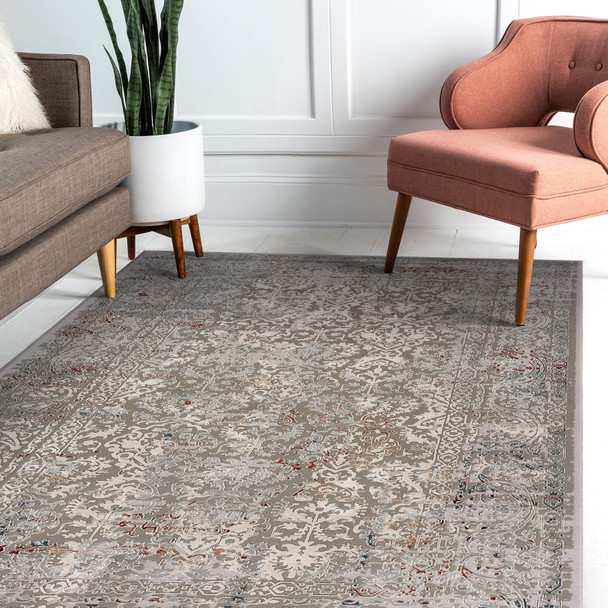 LR Home Imagine 81515 Gray Ivory Slate Blue Wine Red Rug