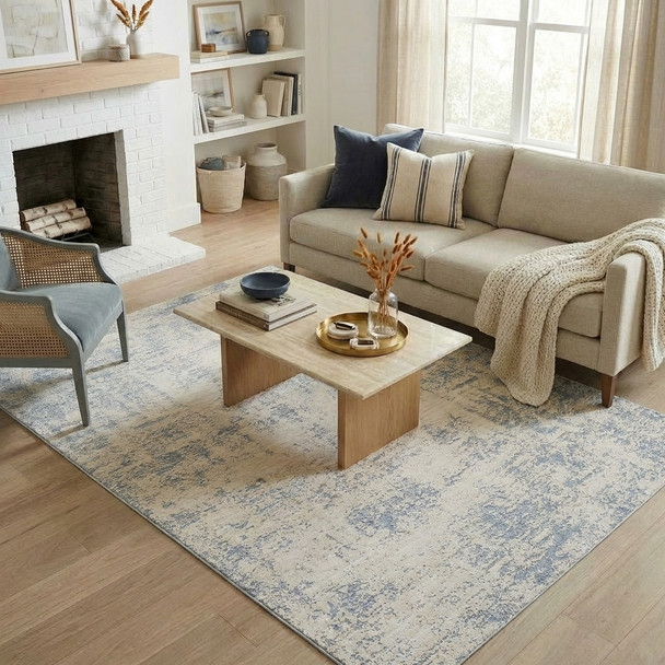LR Home Monaco 82721 Ivory Stone Blue Rug