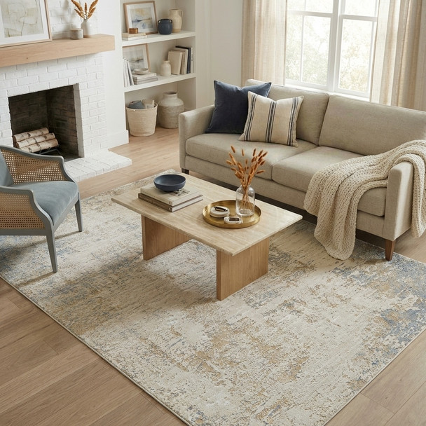 LR Home Monaco 82722 Beige Stone Blue Rug