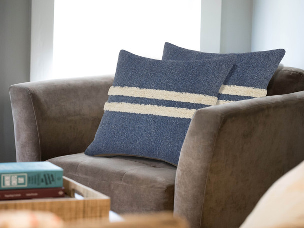 LR Home Seashore 07677 Dusty Blue White Pillow