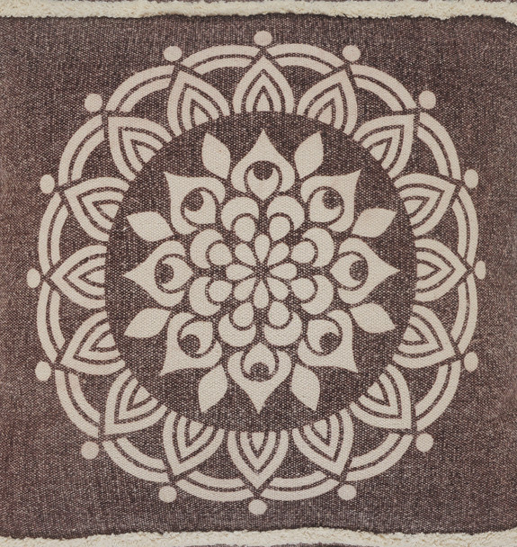 LR Home Mandala 07680 Cinnamon Brown White Pillow