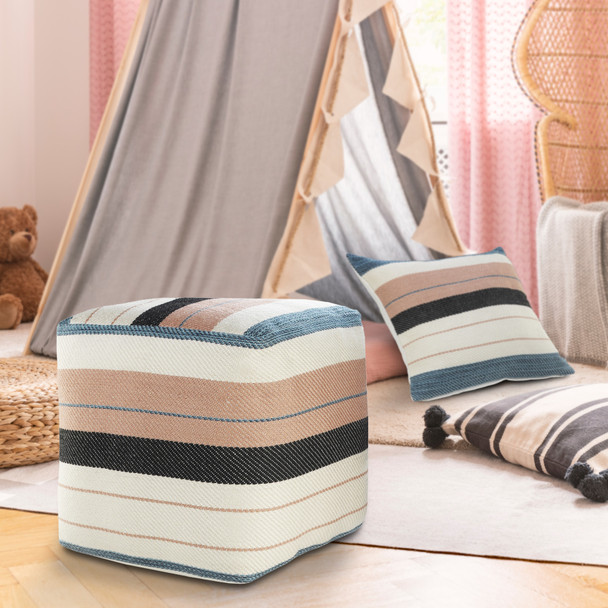 LR Home Atlantis 34017 Ivory Multi Pouf