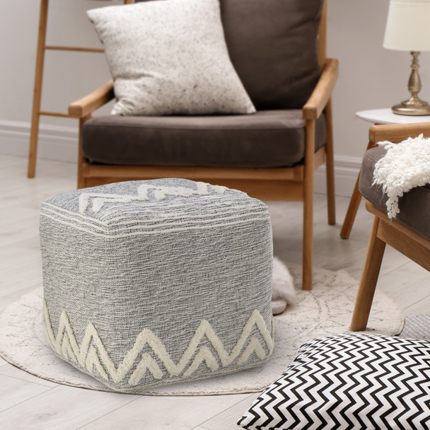 LR Home Morningside 34021 Gray Ivory Pouf