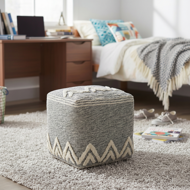 LR Home Morningside 34021 Gray Ivory Pouf