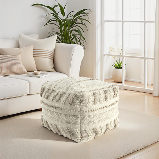 LR Home Morningside 34301 Taupe  Ivory Pouf