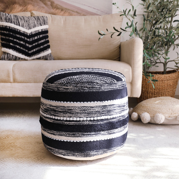LR Home Enigma 99718 Black Ivory Pouf