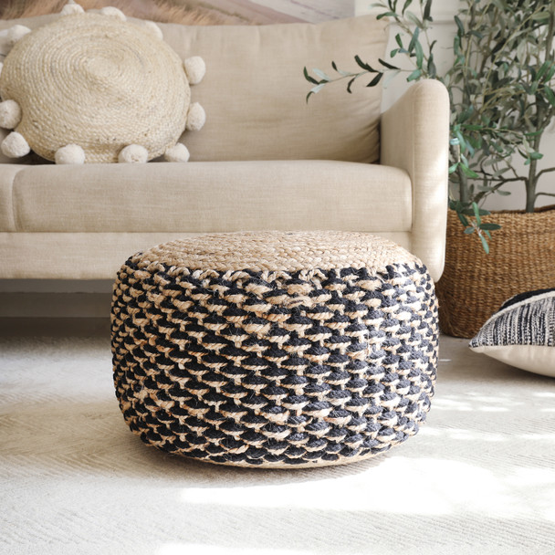 LR Home Spruce 99761 Natural Black Pouf
