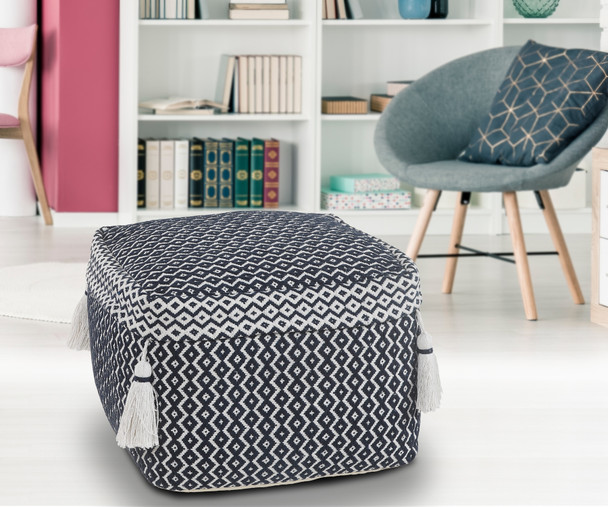 LR Home Zadia 99762 Navy Blue White Pouf