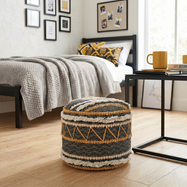 LR Home Enigma 99767 Black Yellow Pouf