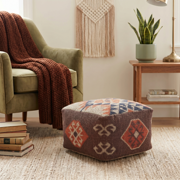 LR Home Zion 99768 Brown Orange Pouf