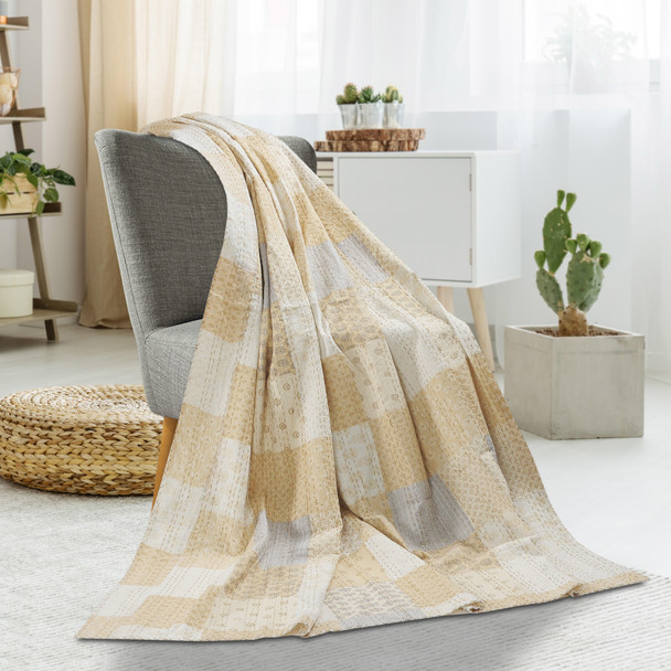LR Home Kantha 80154 Beige Throw