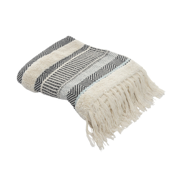 LR Home Sundry 80193 Navy Blue Cream Throw