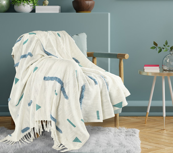 LR Home Sundry 80274 AQUA HAZE WHITE Throw