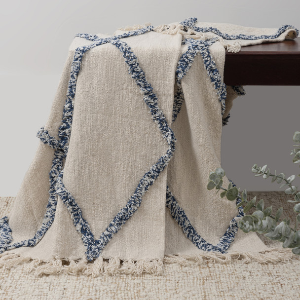 LR Home Diamond 80430 Ivory Blue Throw