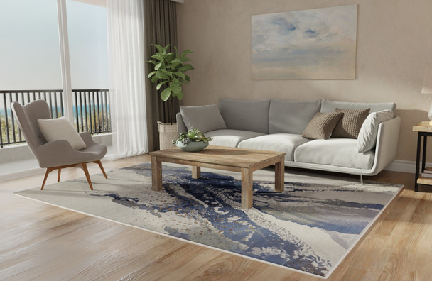 Feizy Mandana 39M0F Ivory Blue Area Rug