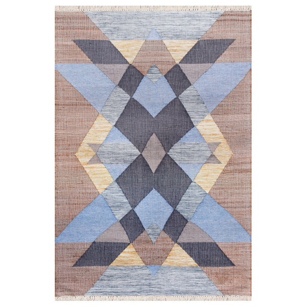 LR Home Nimroz 81982 Tan Light Blue Navy Yellow Rug