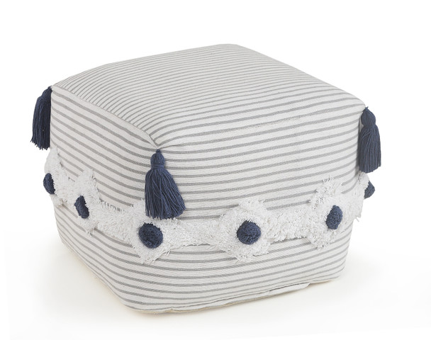 LR Home Zadia 99769 Gray Ivory Blue Pouf