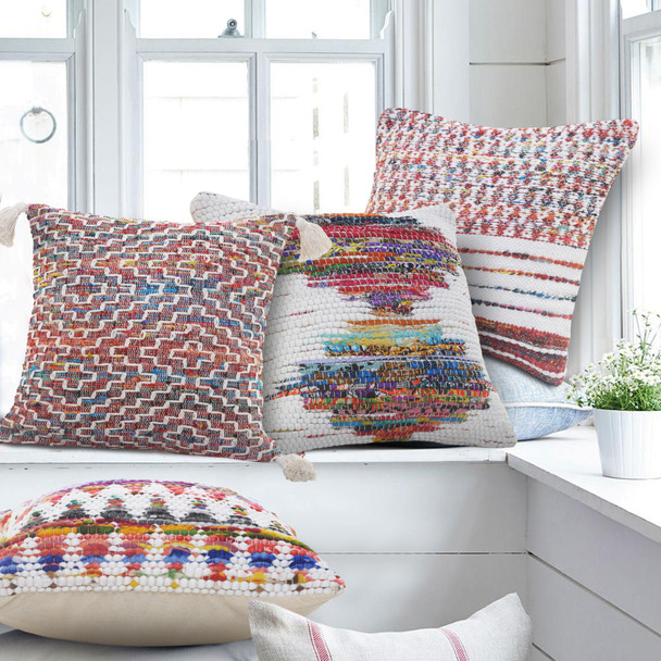 LR Home Chindi 07597 Multicolor White Pillow