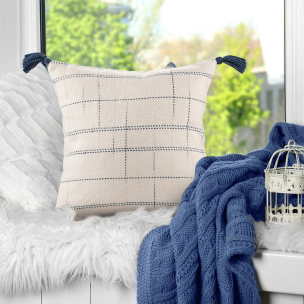 LR Home Denver 08205 Ivory Blue Pillow