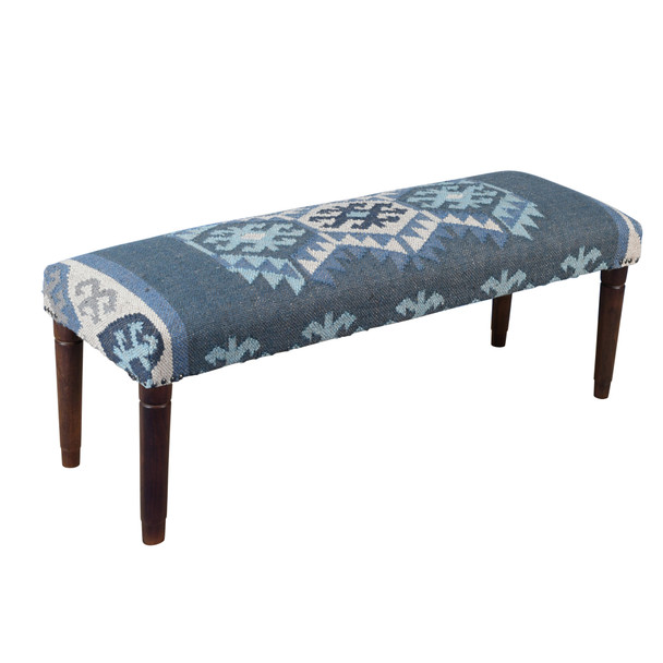 LR Home Plush 46120 Blue Ivory Accent Bench