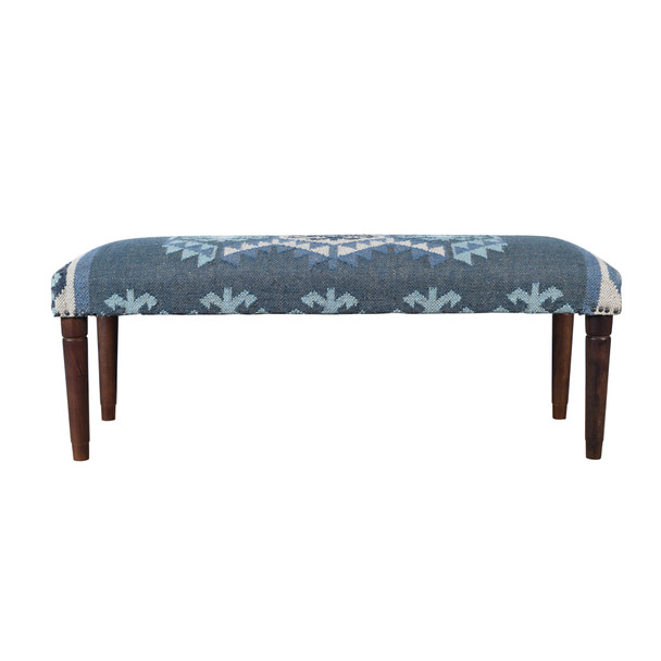 LR Home Plush 46120 Blue Ivory Accent Bench