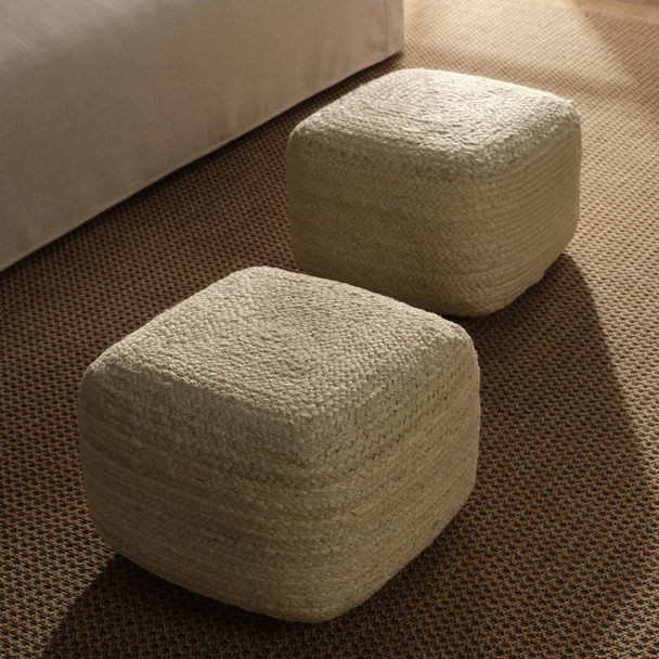 Jaipur Saba SAA22 Ivory White Pouf