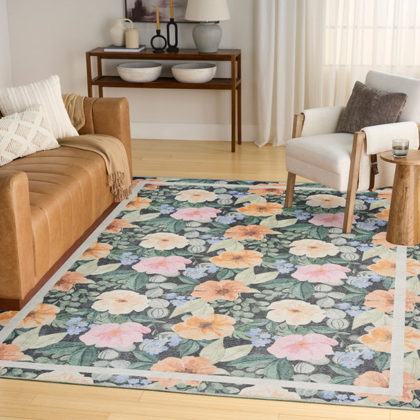 Nourison Botanical Washables BOT01 Charcoal Multicolor Rug