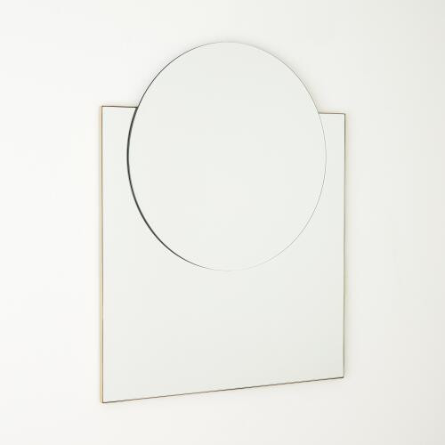 Global Views Mila Square Circle Mirror-Brushed Brass Mirror