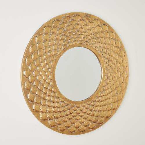 Global Views Fish Scale Wall Mirror-Gold Mirror