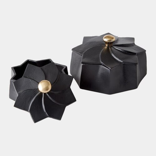Global Views Milena Flower Black with Gold Knob Box