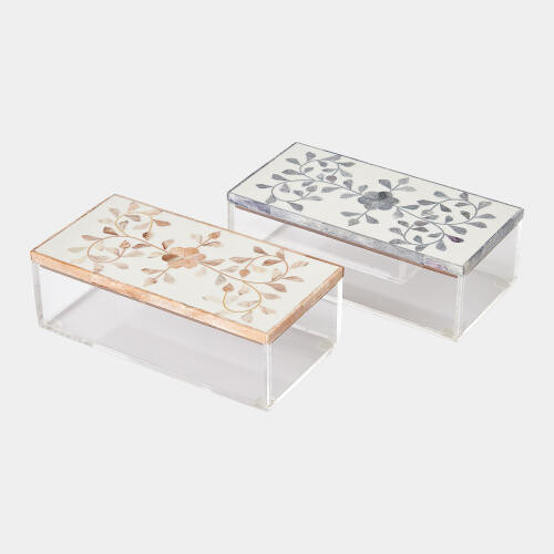 Global Views Lacey Inlay Box Rectangle Brown Cream Box