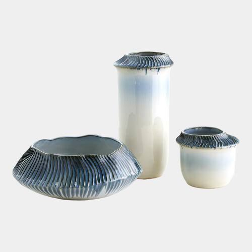 Global Views Aiden Etched Blue Rimed Planter