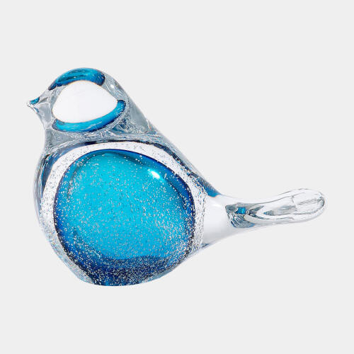 Global Views Calliope Glass Bird Clear with Blue Decorative Sculpture