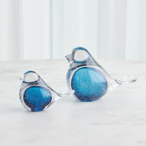 Global Views Calliope Glass Bird Clear with Blue Decorative Sculpture