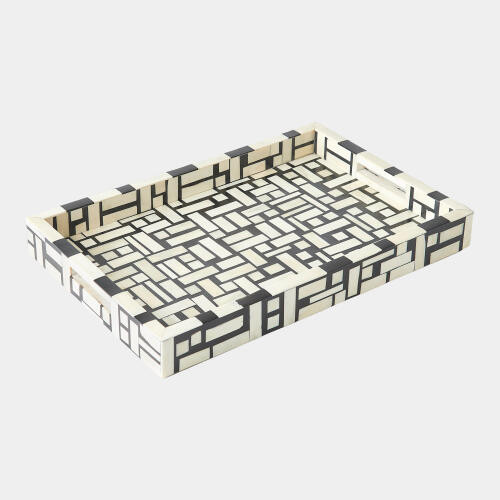 Global Views Kris Inlaid Black Cream Decorative Tray