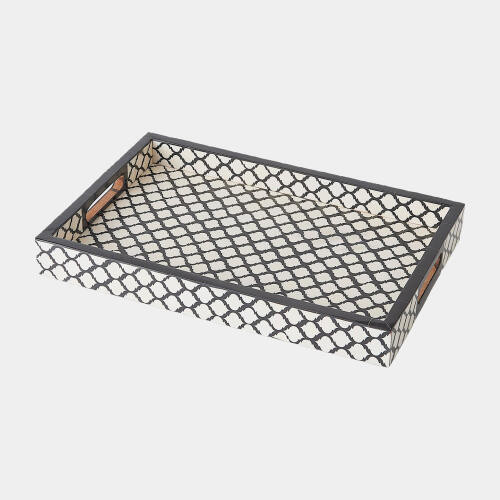 Global Views Moroccan Resin Rectangular Black White Decorative Tray