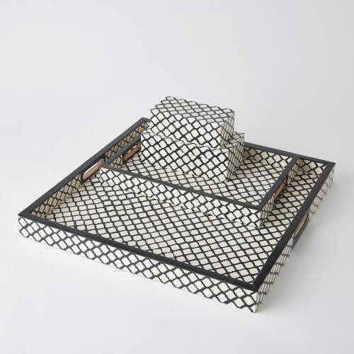 Global Views Moroccan Resin Rectangular Black White Decorative Tray