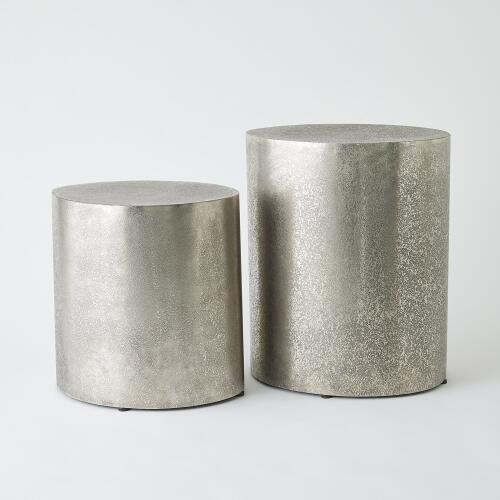 Global Views Arwen Antique Nickel Texture Drum Table