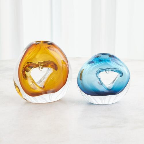 Global Views Lacuna Single Hole Glass Amber Vase