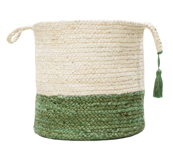 LR Home Baskets 16043 Bleached White Moss Green Basket